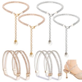 YiiHHooN Shoe Straps for Heels, 4 Pairs High Heel Shoe Straps with Stable Sticker, 2 Styles Rhinestone Detachable Ankle Straps Anti-Loose Shoelace for Ankle Sandal Slipper Stiletto