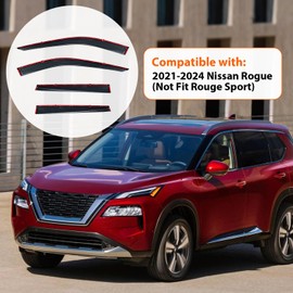 PLDDE Set of 4 Smoke Tint with Chrome Trim Window Visors Compatible with 2021-2024 Nissan Rogue, Sun Rain Guard Vent Outside Mount Tape On/Clip On Style PVC 4 Pcs