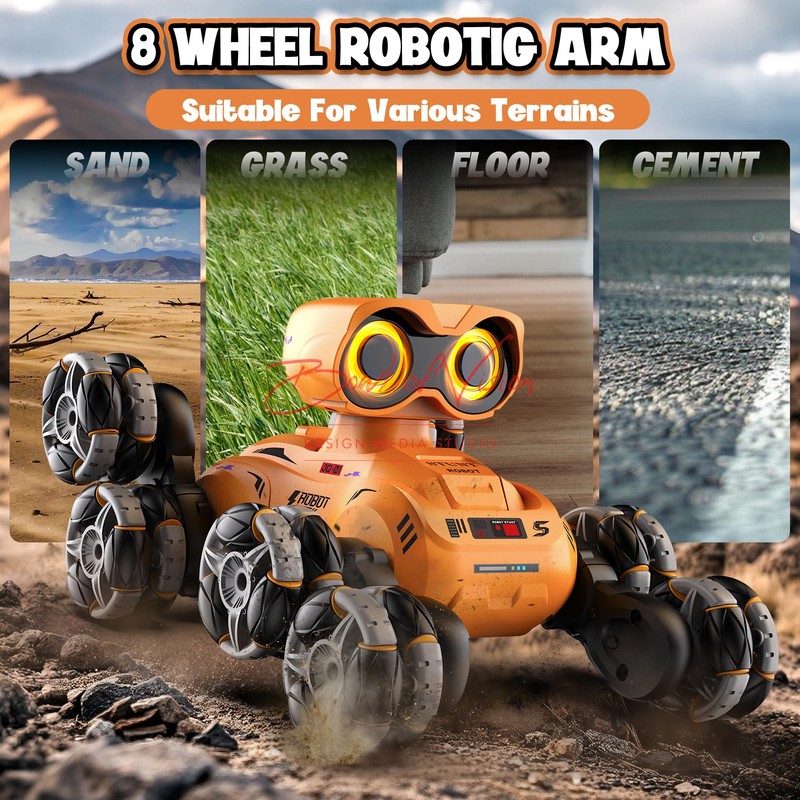 LNNKINE Robot Toy, 8 Wheels Stunt Robot Toys with 2.4Ghz,