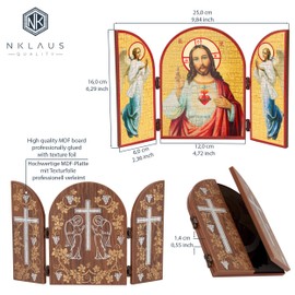 NKlaus Holy Heart Jesus Icon Triptych 25 x 16 cm Christian Picture of Saints Iconography 15849