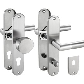 Stahlia Door Handle Set Long Plate Renovation Fittings Stainless Steel Glossy Polished Cathy Oval | PZ - Professional Cylinder | Door Fitting Room Doors, Entrance Doors for Door Thickness 20 - 47 mm |