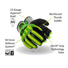 MAGID T-REX ANSI A5 Lightweight Sandy Nitrile Palm Coated Impact Gloves, 1 Pair, Size 10/XL, TRX441