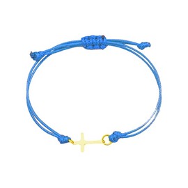 COLORFUL BLING Gold Silver Stainless Steel Sideways Cross Bracelet Adjustable Braided String Faith Hope Blessed Woven Rope Wrist Cuff for Men Women Protection Amulet Jewelry-gold blue