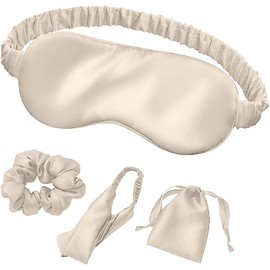 Natural Silk Sleep Mask, Blindfold, Super Smooth Eye Mask,100% Pure Silk, Block Out Light,Soft and Breathable for Nap/Yoga/Traveling (Ice Silk Khaki)