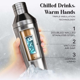 Insulated Cocktail Shaker Set | Double Wall Stainless Steel | Martini Shaker for Home Bar Bartending | Built-in Drink Measurement System & Strainer, Travel Bag, 35 Recipes | Gift Set (Slate Gray)