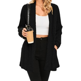 iChunhua Lightweight Soft Long Length Open Front Black Cardigans for Ladies UK with Pockets (Black, Medium)