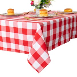 ShinyBeauty Checked Square Tablecloth 54x54-Inch Red and White Buffalo Plaid Washable Cotton Table Cover for Dining Room - Gingham Rustic Lattice Christmas Decor