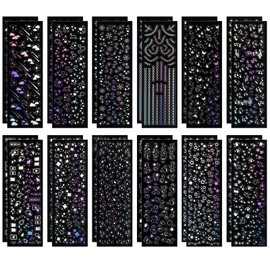 JIEYAO 24 Sheets Holographic Kpop Deco Stickers, Shinny Korean Stickers for Photocards, Chain Butterfly Bubbles Snowflake Musical Note Decals Self Adhesive Clear Laser Stickers Glitter Sticker DIY Art