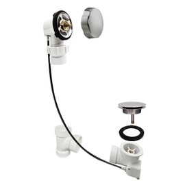 Westbrass D50P27BJ-05 27" Cable Drive Standard Bath Drain Trim Kit with Rotary Overflow Cover Knob on a Ball Joint Elbow, Pop-Up Stopper and Sch. 40 PVC Fittings, Polished Nickel