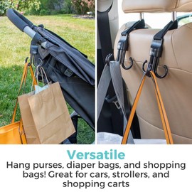 Toddleroo by North States - Super Swivel Hooks: Headrest Hooks for Car - Stroller Hooks for Bags - Black - 2-Pack