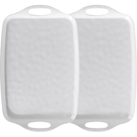 ZAROCRUS Large Serving Tray with Handles,19”x12” Large Rectangular Melamine Serving Platters Set of 2, Kitchen Food and BBQ ServingTray,Dishwasher Safe, Bright White