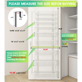 Mefirt White 9-Tier Over The Door Pantry Organizer, Pantry Organization and Storage, Deep Baskets Hanging Heavy-Duty Metal, Wall Spice Rack Seasoning Shelves for Home & Kitchen, Laundry Room Bathroom