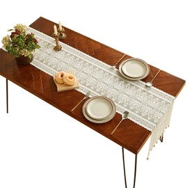 Ptenzor White Lace Table Runner 11.8x70.8 Inch, Vintage Embroidered Floral Table Decor, Elegant Rustic Table Cover for Wedding, Christmas, Party, Dresser, Home Decoration, Reusable & Machine Washable