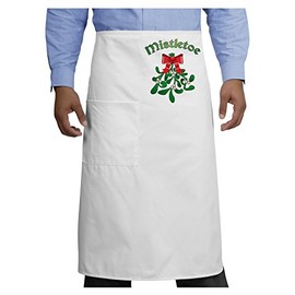 TooLoud Christmas Mistletoe Adult Bistro Apron - White - One-Size