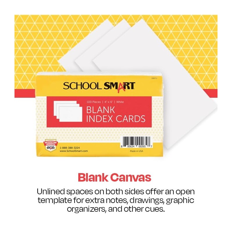 School Smart Unruled Index Cards, 4 x 6 Inches, White,