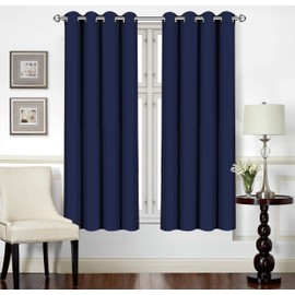 Utopia Bedding 2 Panels Navy Grommet Blackout Curtains, Thermal Insulated for Bedroom and Living Room, Room Darkening Curtains Blackout Draperies (W52 x L63 Inches)