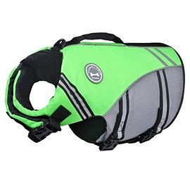 VIVAGLORY New Sports Style Ripstop Dog Life Jacket with Superior Buoyancy & Rescue Handle Bright Green XL