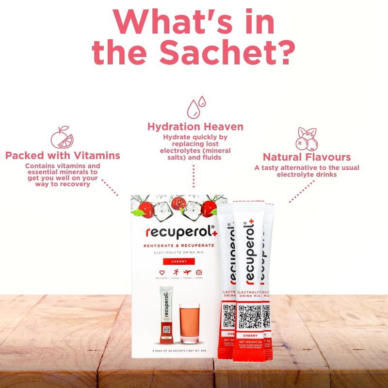 Recuperol Rehydration & Recovery Electrolytes Powder Supplement for Dehydration, 6