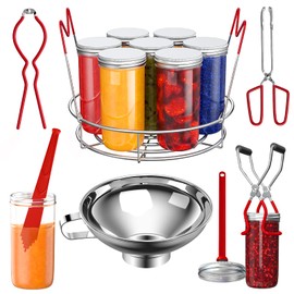 Canning Supplies Starter Kit, 7 Piece Canning Tools Set with Stainless Steel Rack, Wide Mouth Funnel, Kitchen Tongs, Jar Lifter, Magnetic Lid Lifter, jar Wrench, Bubble Popper