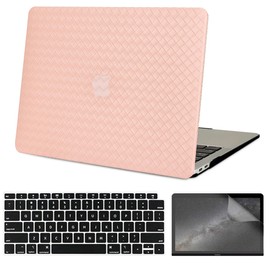 Compatible with MacBook Air 13 Inch Case with Touch ID 2021 2020 2019 2018, Model A2337 M1 A2179 A1932, Classic Braided Leather Hard Plastic Case with Keyboard Cover & Screen Protector, Pink