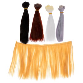 Kisangel 5 Pcs DIY Doll Wigs Straight Synthetic Hair Wefts for Doll Hair Arrangement and Craft Making in Multiple Colors and Play