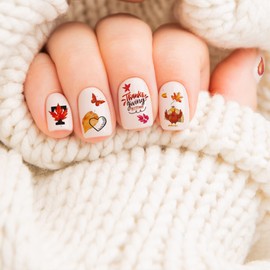 TailaiMei 24 Sheets Fall Nail Art Stickers Decals, Thanksgiving Water Transfer Autumn Nail Decorations, Design for Maple Leaves (500 Pcs)