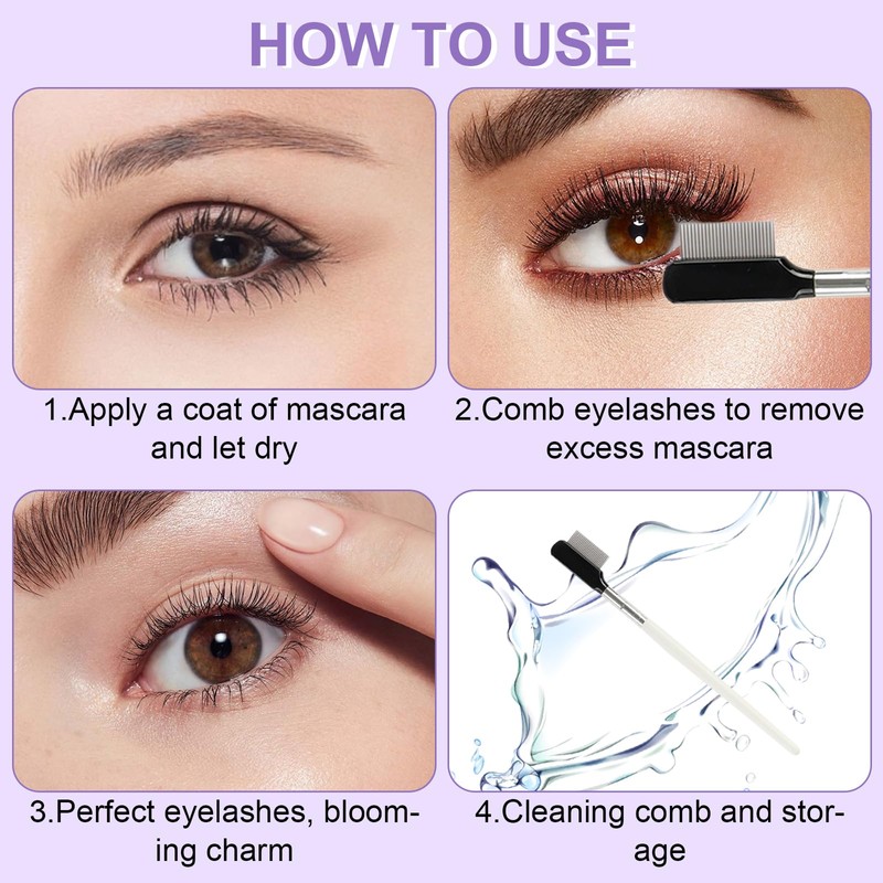 QIYUDA 2 Pack Metal Eyelash Comb Separator, Short Handle Eye