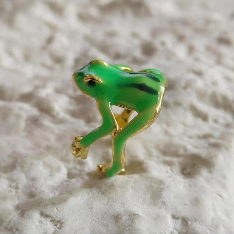 ALoveSoul St. Patrick's Day Frog Open Ring Adjustable Green Enamel