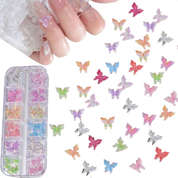3D Butterfly Nail Charms,1Box 12Grids Resin Colorful Butterfly Nail Art Charms,Mini Cute Nail Art Decorations for Women Girls Manicure Design DIY Crafts