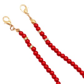 Rosemarie & Jubalee Women's Faux Pearl Strand Rhinestone Detail Versitile Necklace Eyeglass Double Ends Lobster Clasp, 27.5" (Red)
