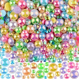 Kikonoke 75g Mix Resin Pearls Rhinestones Kit, 3-10mm Half Pearls and 2-6mm Flatback Rhinestones for Nail Art Decoration Shoes Clothes Tumblers Scrapbooking Craft DIY (Rainbow)