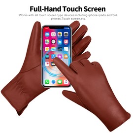Women's Winter Leather Gloves Nappa Lambskin Touch Screen Gloves Warm Cashmere Lined,Cognac,M