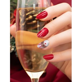 Kalolary Red Christmas Gel Nail Strips, Santa Claus Full Wraps Stickers, Elk Snowflake Real Gel Nail Polish Wraps New Year Nail Art Design for Women Girl