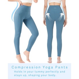 DOTDOG High Waisted Yoga Leggings for Women Tummy Control Legging with 3 Pockets Buttery Soft Compression Workout Yoga Pants (Blue)