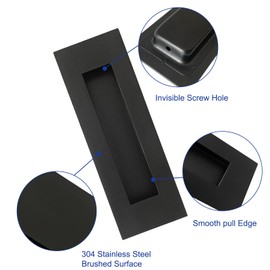 Recessed Finger Flush Pulls - Hadnles Fit Wardrobe Doors, Pocket Doors, Sliding Barn Doors, Bifold Doors and More Stainless Steel Brushed Rectangular Door Pull Hardware (4.72 INCH, Black - 4 Pack)