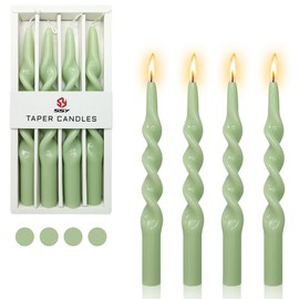 Gedengni Pastel Taper Candle Green Candlesticks - Set of 4 Long Candle Sticks Unique Tapered Candles Twisted Candlestick 10inch Spiral Candle for Home Décor Weddings Women Gifts (1D4PCS-GREEN)