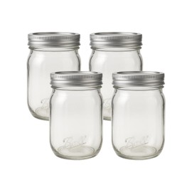 Ball Regular Mouth Easy Label Glass Mason Jars with Lids and Bands, Used for Canning, Pickling, Juice, Jam, Jelly, Pint Size 16 Ounce (Pack of 4)