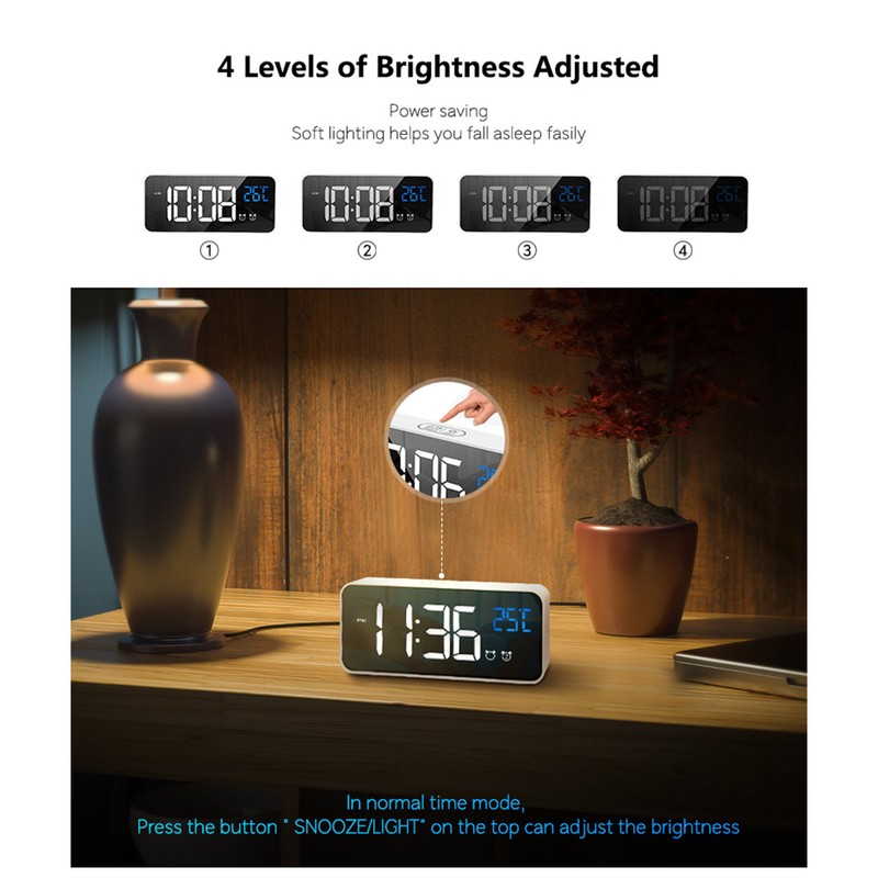 LED Digital Alarm Clock for Bedroom Electronic Clock with Thermometer