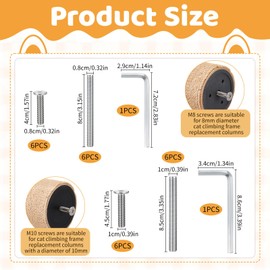 Moxweyeni 26 Pcs Cat Tree Parts Scratching Post Replacement Screws, M10 and M8 Screws with 2 Wrench, 12 Threaded Bolt and 12 Screw Not Include Cat Scratching Post