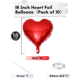 Red Heart Balloons, 18 Inch Red Foil Balloons, Large Red Heart Foil Balloons Helium, Valentine's Heart Shape Foil Mylar Balloons for Valentines Day Birthday Wedding Bridal Party Decorations