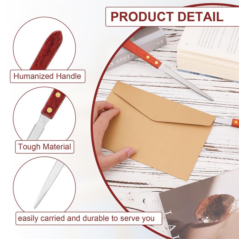2pcs Letter Openers, Durable Stainless Steel Envelope Cutter with Wooden