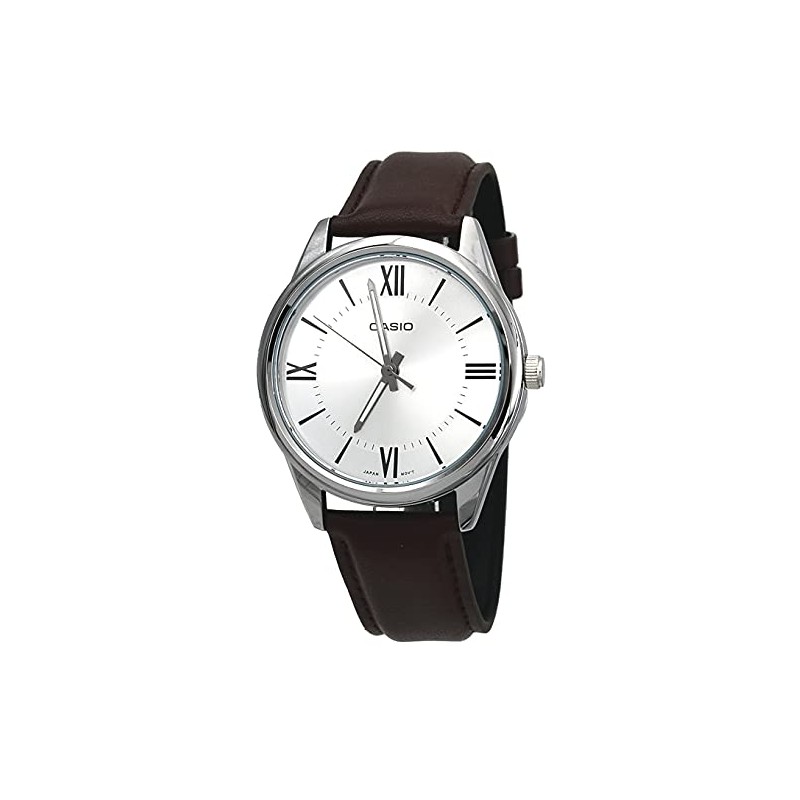 Casio MTP-V005L-7B5 Men's Standard Analog Brown Leather Band Roman Silver