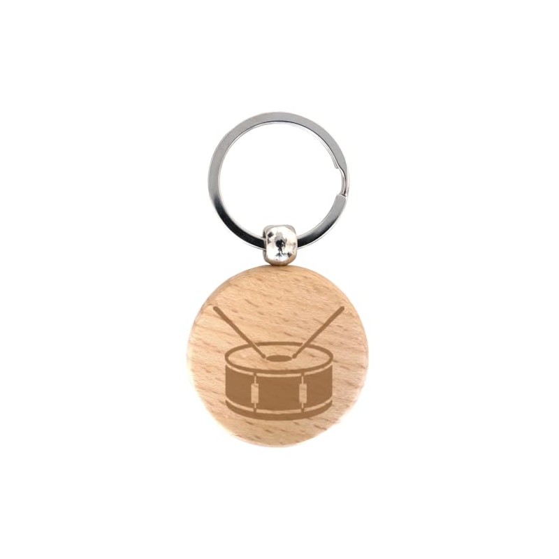 keepdrum Snare Wooden Round Keyring Gift for Musicians, natural, Unit