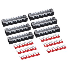 sourcing map 6 Pcs Dual Row Terminal Block, 600V 15A 8 Positions Screw Terminal Block with 6PCS Pre-Insulated Barrier Strips for Power System, Home Appliances