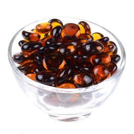 KINGOU Flat Glass Gems/Marbles/Stones/Beads for Vase Filler, Table Scatter, Games - 1 Lbs (17-19mm, Approx. 3/4")-Amber