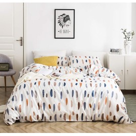 YuHeGuoJi 3 Piece Duvet Cover Set 100% Cotton King Size Boho Multicolored Feathers Print Bedding Set 1 Duvet Cover with Zipper Ties 2 Pillowcases Luxury Quality Soft Breathable Comfortable Durable