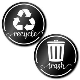 Modern Recycling Stickers for Trash Can, 3.5" Trash and Recycle Stickers, Laminated Recycle Stickers for Trash Bins, Recycle Sticker for Kitchen Trash Can Recycle Bins Combo, Rustic Black Symbols