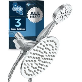 HammerHead Showers® ALL METAL Dual Shower Head Combo – CHROME – California Compliant 1.75 GPM Low Flow Rate - 8 Inch Rainfall High Flow Shower Head & 3-Flow Handheld Shower Head with Hose 6ft