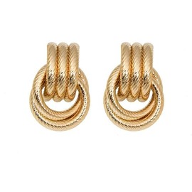 AGOUZI Trendy Gold Earrings for Women - Knot & Chunky Link Hoop Earrings - Hypoallergenic Huggie Studs & Flat Back Earrings - Women & Men(Knot-14K Gold), Yellow Gold, No Gemstone