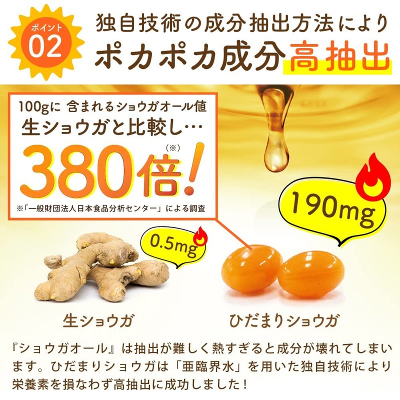 温活 サプリ ひだまりショウガ ぽかぽか成分 配合 ショウガオール レッドチリエキス ヒハツ抽出成分 (約６ヶ月分（360粒）)